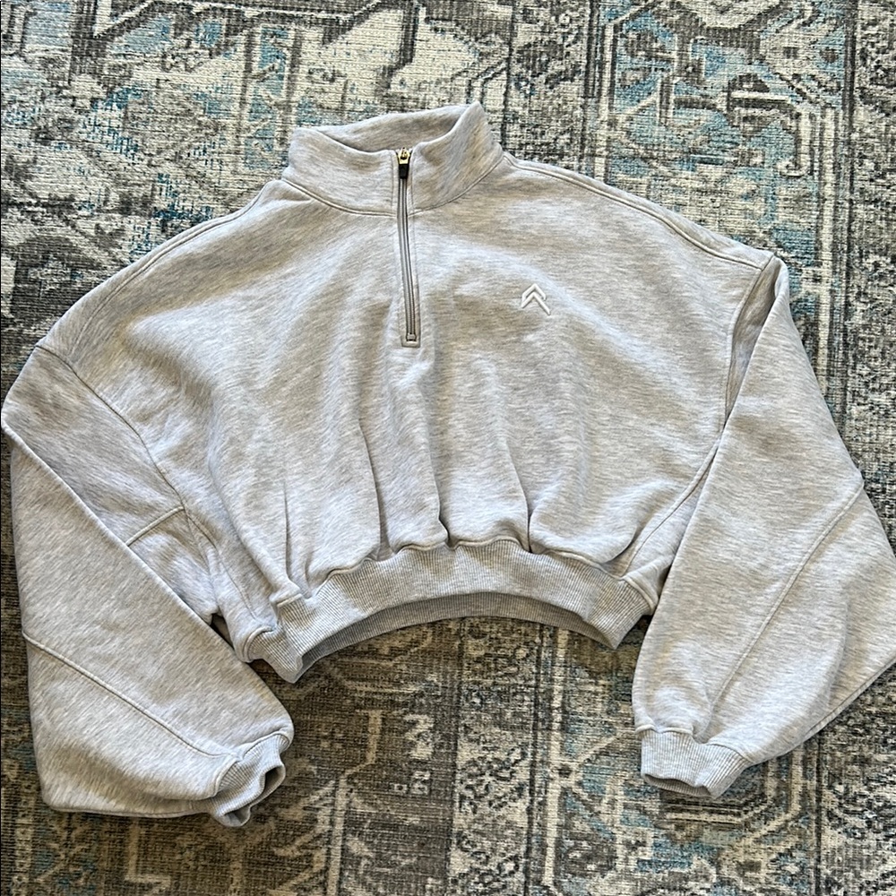 Gray Quarter-Zip Cropped Sweatshirt